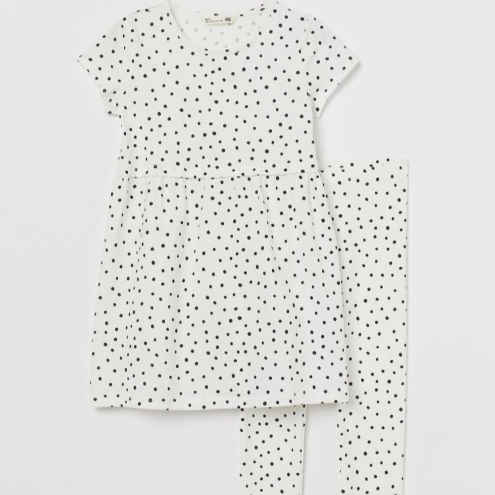 H&M 2 piece set .Dress and legging.White with Black .Size 8